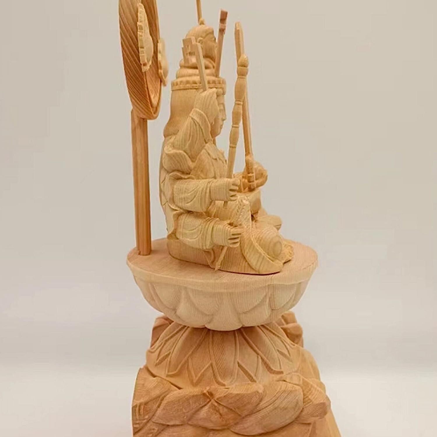 【美術工芸品】木彫り 弁才天坐像（琵琶）／天然木使用／蓮華座 八角台座付き 受注生産】七福神の琵琶弁財天座像（弁才天 財宝神 裸体弁天
